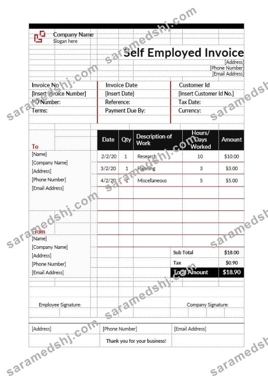 Self Employment Hourly Invoice Template